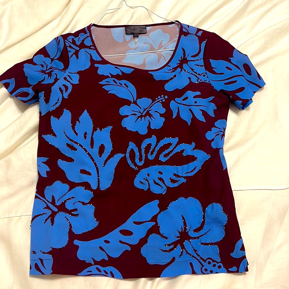 Hale Bob short sleeve Hawaiian print beaded shirt